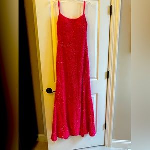Hot pink spaghetti strap sequin dress